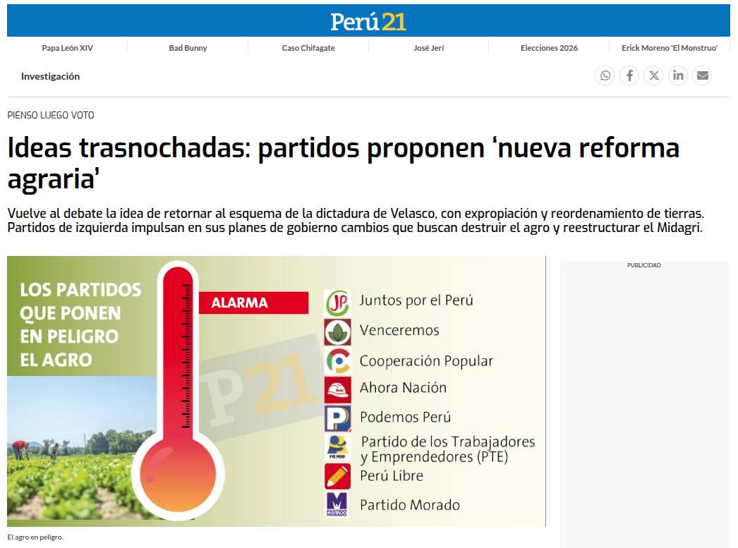 EL AGROEXPORTADOR TIEMBLA: PERÚ 21 DEFIENDE EL MODELO QUE CONCENTRA LA TIERRA