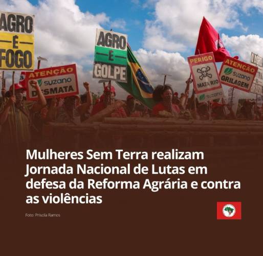 MUJERES SIN TIERRA BRASILEÑAS PREPARAN JORNADA NACIONAL CONTRA EL AGRO NEGOCIO Y LA VIOLENCIA