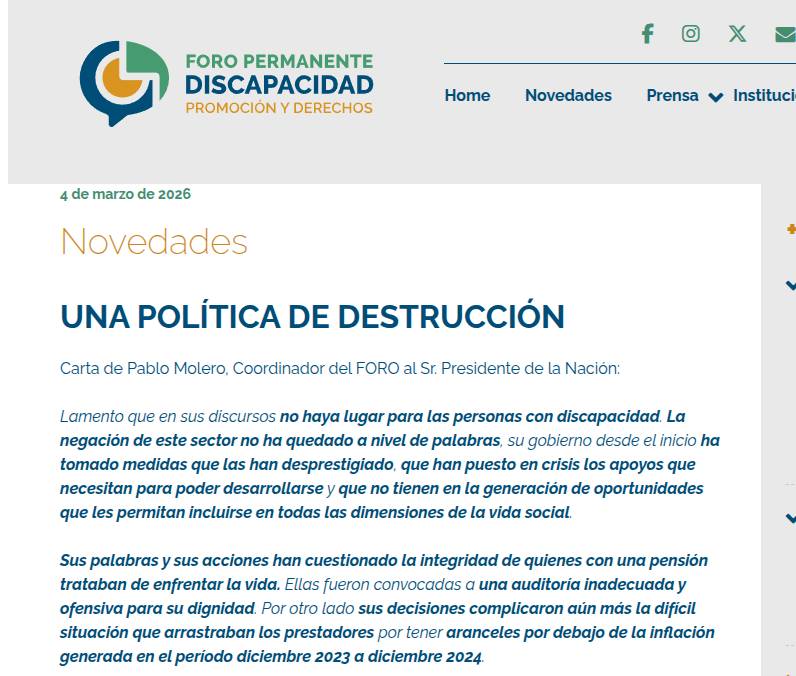 EL SISTEMA DE DISCAPACIDAD EN AGONÍA: MARCHAS Y UNA CARTA DURA A MILEI