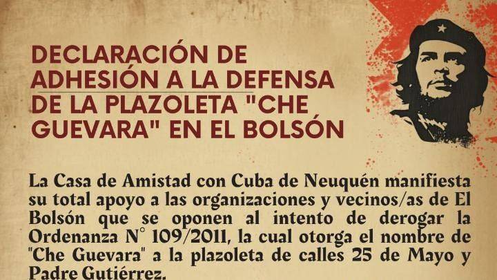 DECLARACIÓN DE ADHESIÓN A LA DEFENSA DE LA PLAZOLETA "CHE GUEVARA" EN EL BOLSÓN