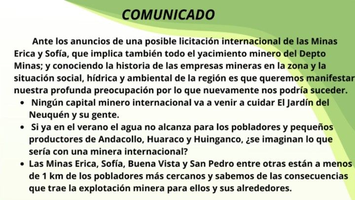 COMUNICADO DE LA ASAMBLEA SOCIOAMBIENTAL DE HUINGANCO