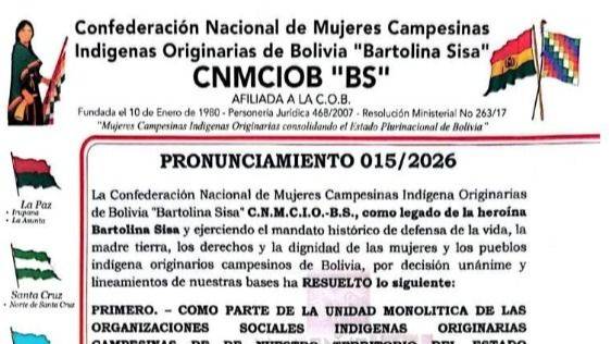 BARTOLINA SISA SE PLANTA: DENUNCIAN INTENTOS DE COMPRAR CONCIENCIAS Y TERRORISMO DE ESTADO EN BOLIVIA